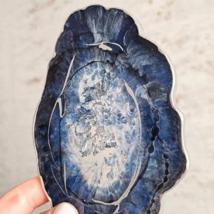 Geode Style Thick Silver And Blue Resin Coasters..
