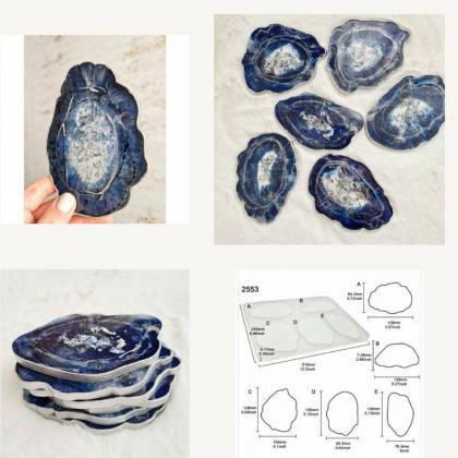 Geode Style Thick Silver And Blue Resin Coasters..