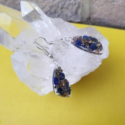 Orgone Earrings With Lapis Lazuli Crystals..