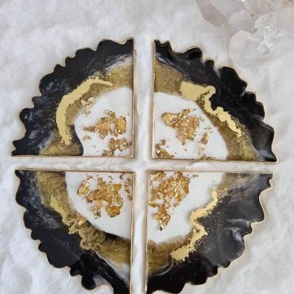 Gold Black And White Set Of Resin Coasters (set Of..