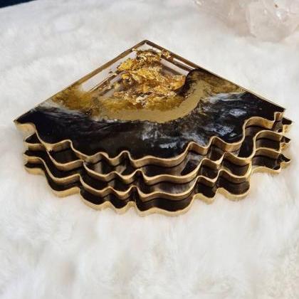 Gold Black And White Set Of Resin Coasters (set Of..