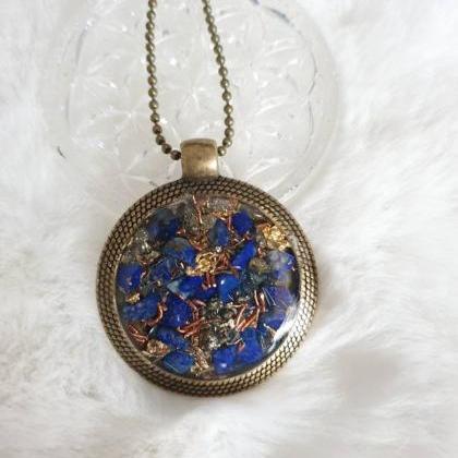 Lapis Lazuli Brass Pendant With Pyrite , Copper,..