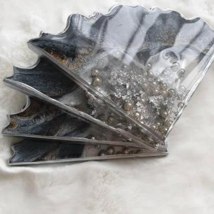 Silver, Black And Bronze Resin Coasters , Set Of 4