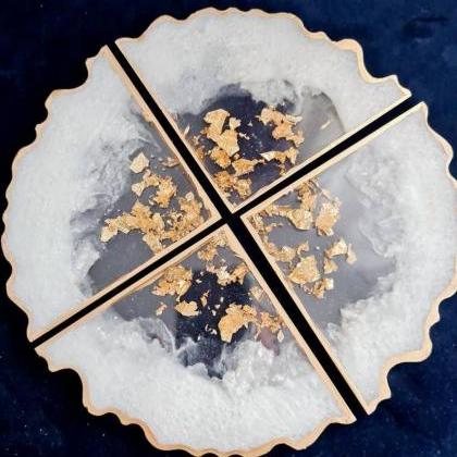 Set Of 2 Or 4 Table Resin Coasters Gold..