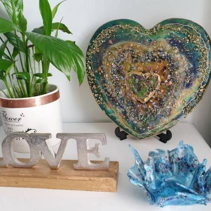 Heart Shaped Resin Art On Solid Wood With..