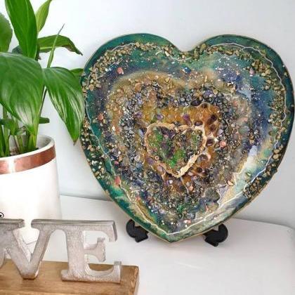 Heart Shaped Resin Art On Solid Wood With..