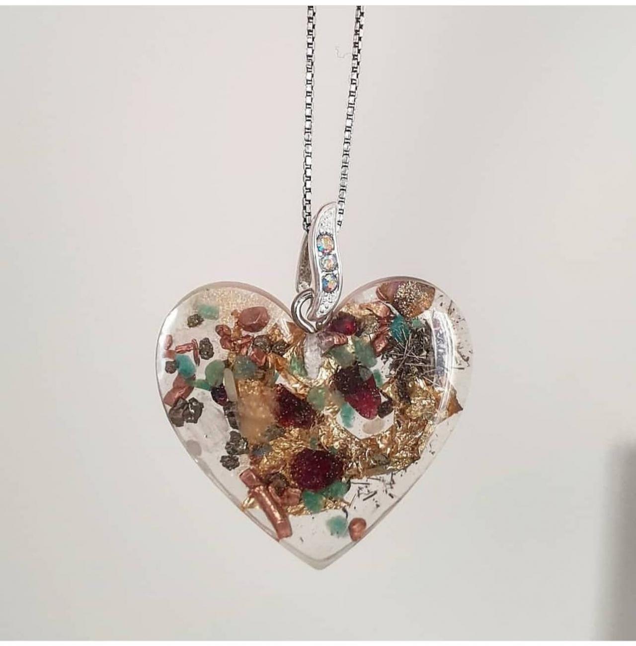 Heart Orgone Pendant/ Orgonite Necklace With Various Healing Crystals