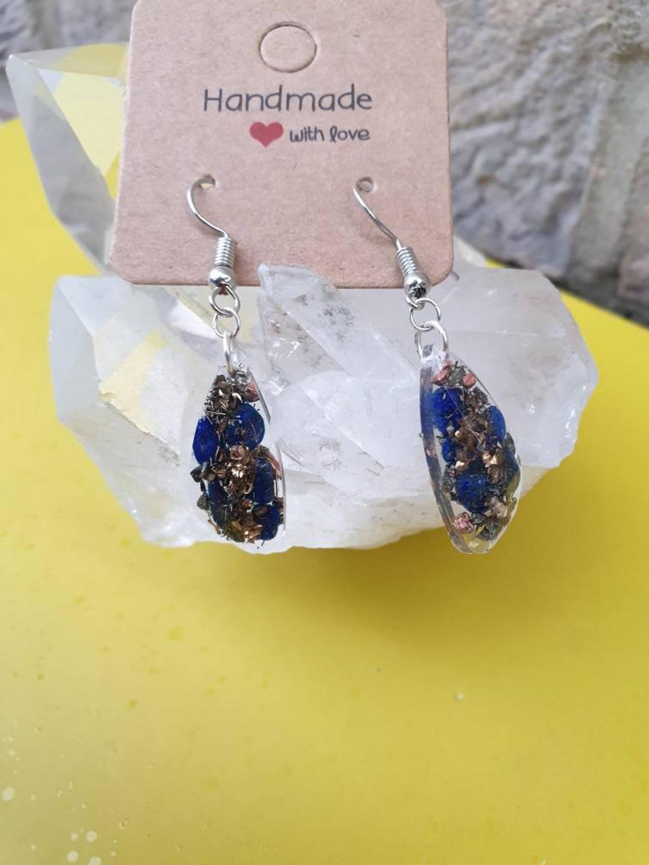 Orgone Earrings With Lapis Lazuli Crystals /healing Energy