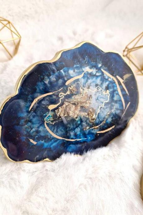 Deep Royal Blue Coasters Set of 2 / Golden or Silver Edges and Gilding Leaf/ great for Gifts Durable and thick/ Multi colours