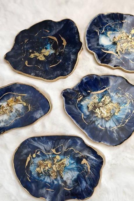 Stunning Blue Gold or Silver Geode Style Resin Coasters Set/ Great for Gifts - Set of 2