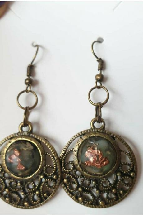 Brass Antique Style with Jasper crystals and Copper
