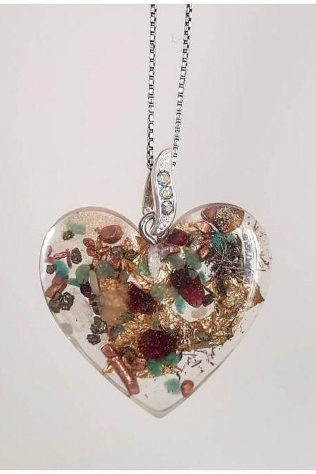 Heart Orgone Pendant/ Orgonite Necklace with various Healing Crystals