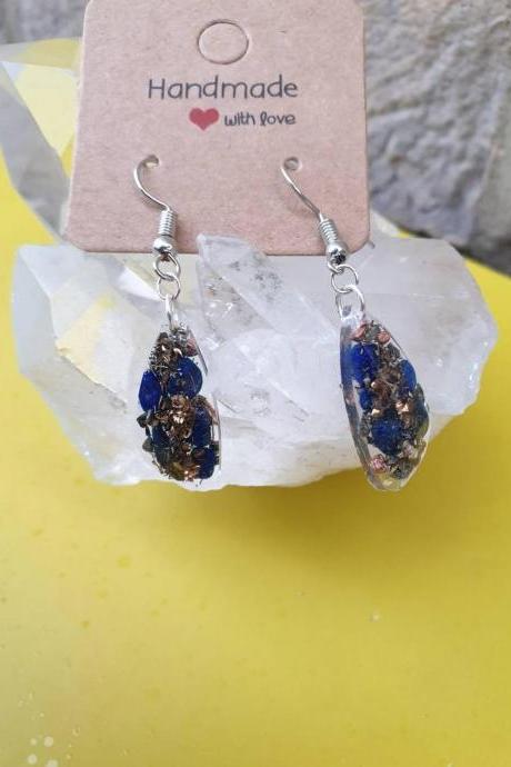 Orgone Earrings with Lapis Lazuli crystals /healing energy