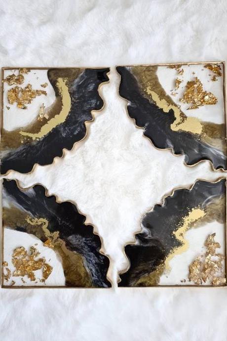 Gold Black and White Set of Resin Coasters (Set of 4)